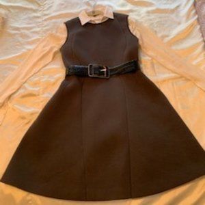 Quilted olive cotton sleeveless skater dress